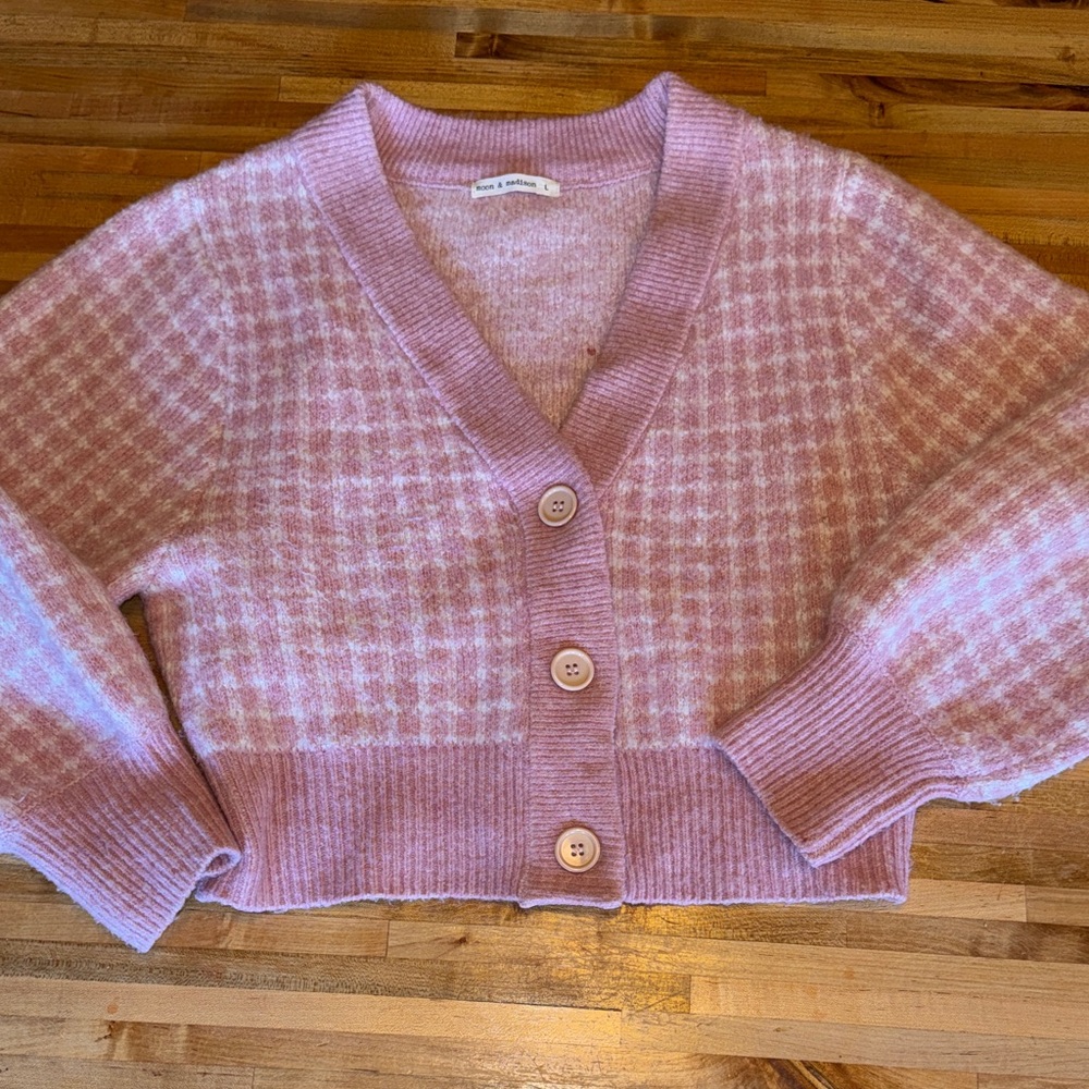 Moon & Madison Pink Checkered Cardigan L